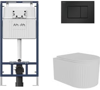 Комплект AM.PM MasterFit инсталляция для подвесного унитаза с клавишей ProC S, мат.черный + FLUIRE 2101 Vortex Унитаз подвесной безободковый, быстросъёмное сиденье с микролифтом, белый глян. I012710.0238AL.FLU42101.V.W