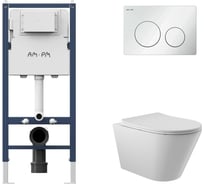 Комплект AM.PM Инсталляция I012709.0101 кл. PrimeFit L, б/гл + Унитаз подвесной 525х360 безободковый, сиденье Soft-Close, белый глянцевый, форма конус I012709.0101C0110