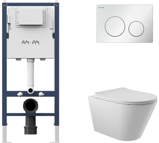 Комплект AM.PM Инсталляция I012709.0101 кл. PrimeFit L, б/гл + Унитаз подвесной 525х360 безободковый, сиденье Soft-Close, белый глянцевый, форма конус I012709.0101C0110 1