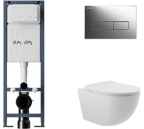 Комплект AM.PM I012711.0351 ErgoFit инсталляция для подвес унитаза с клавишей ErgoFit M пластик, хром глянц + Унитаз подвесной 525х360 безободковый, сиденье Soft-Close, белый матовый, форма овал I012711.0351O0120