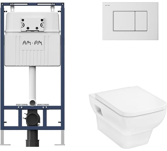 Комплект AM.PM MasterFit инсталляция для подвесного унитаза с клавишей ProC S, бел глянц + CreekTide Q Унитаз подвесной 540x360, сиденье с микролифтом, безободковый, белый I012710.0201HGSET001 1