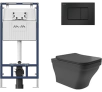 Комплект AM.PM MasterFit инсталляция для подвесного унитаза с клавишей ProC S, мат.черный + Унитаз подвесной 520х370 безободковый, сиденье Soft-Close, черный матовый, форма квадрат с выступом I012710.0238E0140
