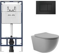 Комплект AM.PM MasterFit инсталляция для подвесного унитаза с клавишей ProC S, мат.черный + Унитаз подвесной 525х360 безободковый, сиденье Soft-Close, серый матовый, форма овал I012710.0238O0130