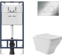 Комплект AM.PM MasterFit инсталляция для подвесного унитаза с клавишей ProC L, хром глянц + Унитаз подвесной 520*370 безободковый, сиденье Soft-Close, белый матовый, форма квадрат с выступом I012710.0151E0120