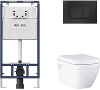 Комплект AM.PM MasterFit инсталляция для подвесного унитаза с клавишей ProC S, мат.черный + Унитаз GROHE Euro Ceramic подвесной с сиденьем с микролифтом, альпин-белый (39703000) I012710.023839703000
