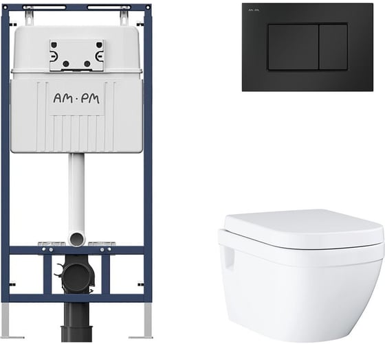 Комплект AM.PM MasterFit инсталляция для подвесного унитаза с клавишей ProC S, мат.черный + Унитаз GROHE Euro Ceramic подвесной с сиденьем с микролифтом, альпин-белый (39703000) I012710.023839703000 1