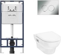 Комплект AM.PM MasterFit инсталляция для подвесного унитаза с клавишей ProC L, хром глянц + GladeLake S Унитаз подвесной 540x360, сиденье с микролифтом, безободковый, белый I012710.0151HGSET002