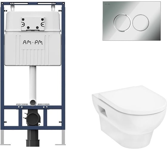 Комплект AM.PM MasterFit инсталляция для подвесного унитаза с клавишей ProC L, хром глянц + GladeLake S Унитаз подвесной 540x360, сиденье с микролифтом, безободковый, белый I012710.0151HGSET002 1