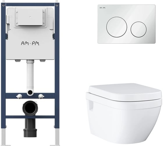 Комплект AM.PM Инсталляция I012709.0101 кл. PrimeFit L, б/гл + Унитаз GROHE Euro Ceramic подвесной с сиденьем с микролифтом, альпин-белый (39703000) I012709.010139703000 1