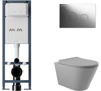 Комплект AM.PM I012711.0151 ErgoFit инсталляция для подвес унитаза с клавишей ErgoFit L пластик, хром глянц + Унитаз подвесной 525х360 безободковый, сиденье Soft-Close, серый матовый, форма конус I012711.0151C0130