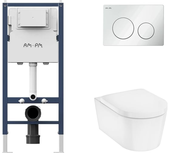Комплект AM.PM Инстал. I012709.0101 кл. PrimeFit L, б/гл + EluPura Original S Унитаз подвесной 540x360, AquaFall, сиденье с микролифтом, белый I012709.0101HGSET012 1