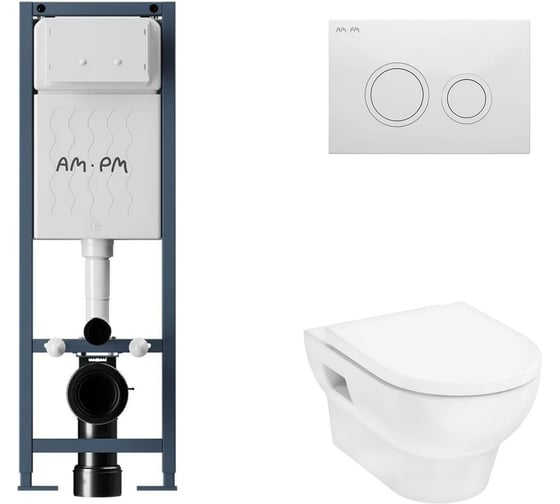 Комплект AM.PM I012711.0101 ErgoFit инсталляция для подвес унитаза с клавишей ErgoFit L пластик, белый глянцевый + GladeLake S Унитаз подвесной 540x360, сиденье с микролифтом, безободковый, белый I012711.0101HGSET002 1