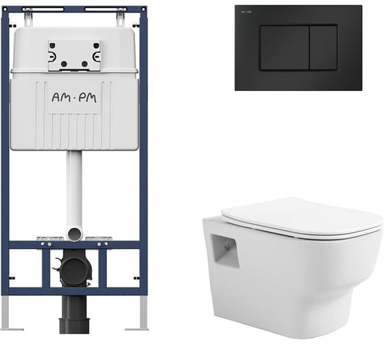 Комплект AM.PM MasterFit инсталляция для подвесного унитаза с клавишей ProC S, мат.черный + Подвесной безободковый унитаз AVIMANO Tradition с крышкой-сидением из дюропласта с функцией soft-close и quick release I012710.02381000090 1