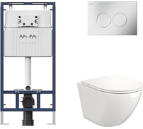 Комплект AM.PM MasterFit инсталляция для подвесного унитаза с клавишей ProC L, мат.хром + FLUIRE 110 Vortex Унитаз подвесной безободковый, быстросъёмное сиденье с микролифтом, белый глян. I012710.0131AL.FLU40110.V.W