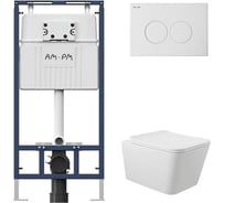 Комплект AM.PM MasterFit инсталляция для подвесного унитаза с клавишей ProC L, бел глянц + Унитаз подвесной Long 525*345 безободковый, Vortex, сиденье Soft-Close, белый глянцевый, форма квадрат I012710.0101QV2110