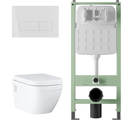 Комплект Alentori Инсталляция SITEMA, Панель смыва с прямоугольными кнопками, белый матовый + Унитаз GROHE Euro Ceramic подвесной с сиденьем с микролифтом, альпин-белый (39703000) ALS.SIS1102.WH39703000 1