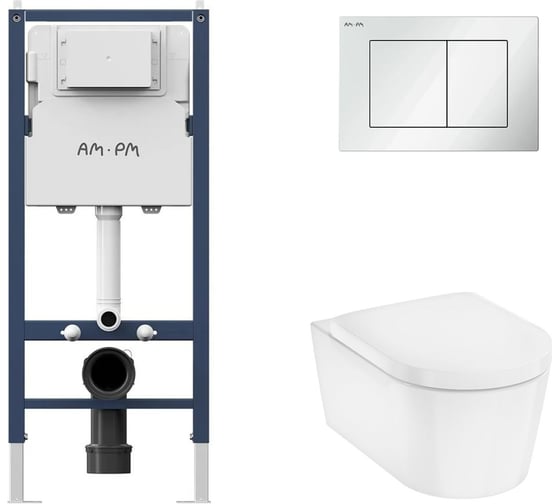 Комплект AM.PM I012709.0201 PrimeFit инсталляция для подвесного унитаза с клавишей PrimeFit S, бел глянц + EluPura Original S Унитаз подвесной 540x360, AquaFall, сиденье с микролифтом, белый I012709.0201HGSET012 1