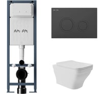 Комплект AM.PM 012711.0138 ErgoFit инсталляция для подвес унитаза с клавишей ErgoFit L пластик, черный матовый + Унитаз подвесной 520*370 безободковый, сиденье Soft-Close, белый матовый, форма квадрат с выступом I012711.0138E0120