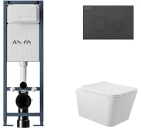 Комплект AM.PM I012711.0138 ErgoFit инсталляция для подвес унитаза с клавишей ErgoFit L пластик, черный матовый + Унитаз подвесной 520*370 безободковый, сиденье Soft-Close, белый матовый, форма квадрат I012711.0138Q0120