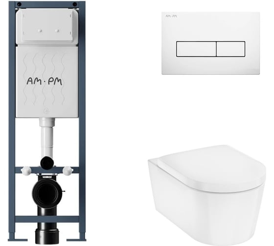 Комплект AM.PM I012711.0301 ErgoFit инсталляция для подвес унитаза с клавишей ErgoFit M пластик, белый глянцевый +  EluPura Original S Унитаз подвесной 540x360, AquaFall, сиденье с микролифтом, белый I012711.0301HGSET012 1