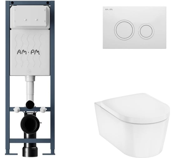 Комплект AM.PM I012711.0101 ErgoFit инсталляция для подвес унитаза с клавишей ErgoFit L пластик, белый глянцевый + EluPura Original S Унитаз подвесной 540x360, AquaFall, сиденье с микролифтом, белый I012711.0101HGSET012 1