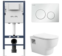Комплект AM.PM I012709.0101 PrimeFit инсталляция для подвесного унитаза с клавишей PrimeFit L, бел глянц + Подвесной безободковый унитаз AVIMANO Tradition с крышкой-сидением из дюропласта с функцией soft-close и quick release I012709.01011000090