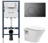 Комплект AM.PM I012709.0138 PrimeFit инсталляция для подвесного унитаза с клавишей PrimeFit L, мат.черный + Подвесной безободковый унитаз AVIMANO Promotion с крышкой-сидением из дюропласта с функцией soft-close и quick release I012709.01381000080