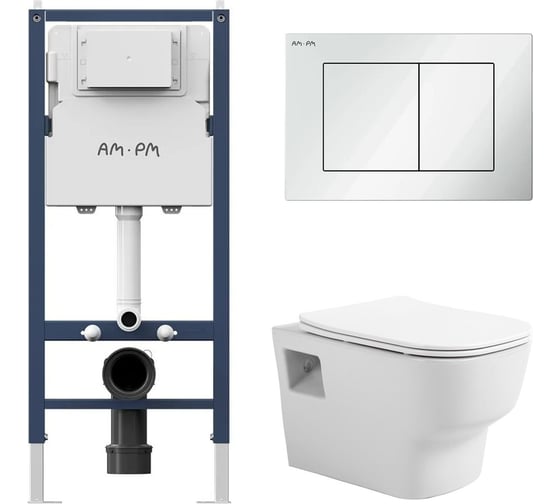 Комплект AM.PM I012709.0201 PrimeFit инсталляция для подвесного унитаза с клавишей PrimeFit S, бел глянц + Подвесной безободковый унитаз AVIMANO Tradition с крышкой-сидением из дюропласта с функцией soft-close и quick release I012709.02011000090 1