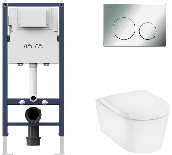 Комплект AM.PM I012709.0151 PrimeFit инсталляция для подвесного унитаза с клавишей PrimeFit L, хром глянц +  EluPura Original S Унитаз подвесной 540x360, AquaFall, сиденье с микролифтом, белый I012709.0151HGSET012 1