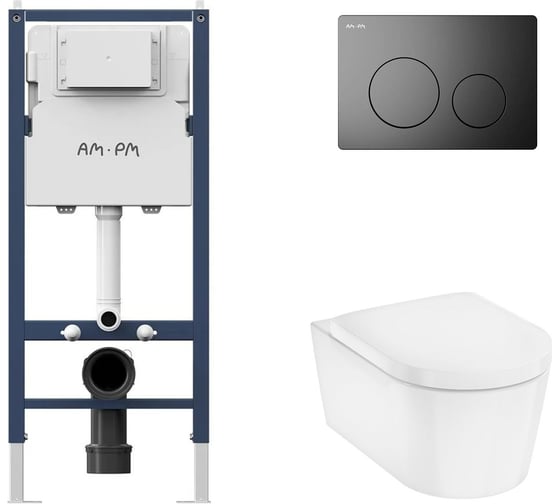Комплект AM.PM I012709.0138 PrimeFit инсталляция для подвесного унитаза с клавишей PrimeFit L, мат.черный + EluPura Original S Унитаз подвесной 540x360, AquaFall, сиденье с микролифтом, белый I012709.0138HGSET012 1