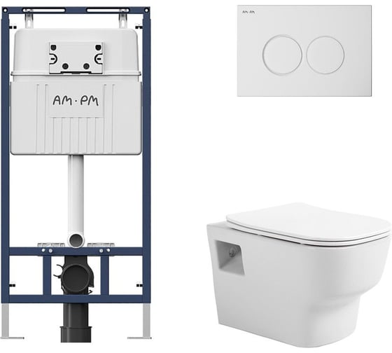 Комплект AM.PM MasterFit инсталляция для подвесного унитаза с клавишей ProC L, бел глянц + Подвесной безободковый унитаз AVIMANO Tradition с крышкой-сидением из дюропласта с функцией soft-close и quick release I012710.01011000090 1