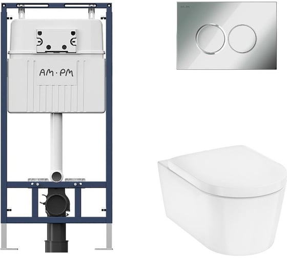 Комплект AM.PM MasterFit инсталляция для подвесного унитаза с клавишей ProC L, хром глянц + EluPura Original S Унитаз подвесной 540x360, AquaFall, сиденье с микролифтом, белый I012710.0151HGSET012 1