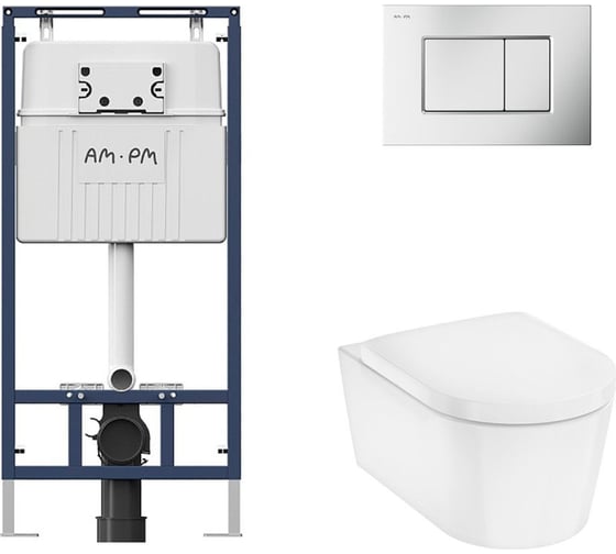 Комплект AM.PM MasterFit инсталляция для подвесного унитаза с клавишей ProC S, мат.хром + EluPura Original S Унитаз подвесной 540x360, AquaFall, сиденье с микролифтом, белый I012710.0231HGSET012 1