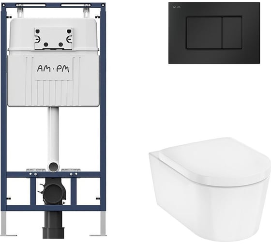 Комплект AM.PM MasterFit инсталляция для подвесного унитаза с клавишей ProC S, мат.черный +  EluPura Original S Унитаз подвесной 540x360, AquaFall, сиденье с микролифтом, белый I012710.0238HGSET012 1