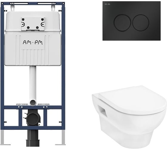 Комплект AM.PM MasterFit инсталляция для подвесного унитаза с клавишей ProC L, мат.черный +  GladeLake S Унитаз подвесной 540x360, сиденье с микролифтом, безободковый, белый I012710.0138HGSET002 1