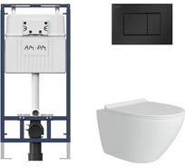Комплект AM.PM MasterFit инсталляция для подвесного унитаза с клавишей ProC S, мат.черный +  FLUIRE Унитаз подвесной безободковый, быстросъёмное сиденье с микролифтом, белый глян. I012710.0238AL.FLU40106.W