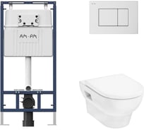 Комплект AM.PM MasterFit инсталляция для подвесного унитаза с клавишей ProC S, бел глянц +  GladeLake S Унитаз подвесной 540x360, сиденье с микролифтом, безободковый, белый I012710.0201HGSET002