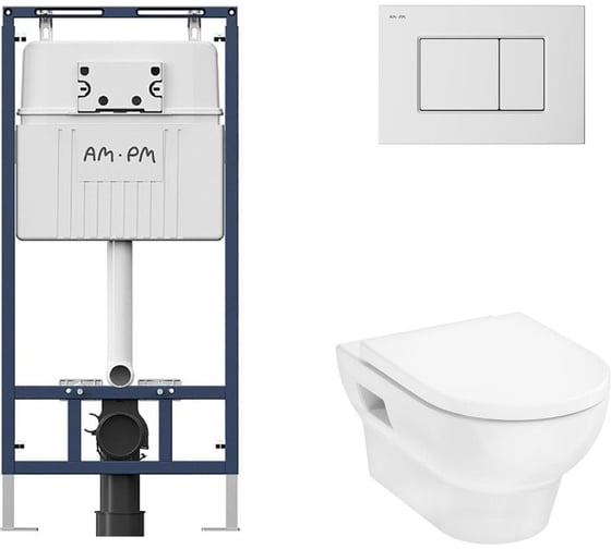 Комплект AM.PM MasterFit инсталляция для подвесного унитаза с клавишей ProC S, бел глянц + GladeLake S Унитаз подвесной 540x360, сиденье с микролифтом, безободковый, белый I012710.0201HGSET002 1