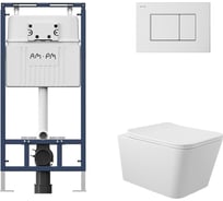 Комплект AM.PM MasterFit инсталляция для подвесного унитаза с клавишей ProC S, бел глянц + Унитаз подвесной 520*370 безободковый, сиденье Soft-Close, белый матовый, форма квадрат I012710.0201Q0120