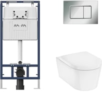 Комплект AM.PM MasterFit инсталляция для подвесного унитаза с клавишей ProC S, хром глянц +  EluPura Original S Унитаз подвесной 540x360, AquaFall, сиденье с микролифтом, белый I012710.0251HGSET012
