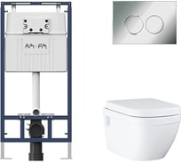 Комплект AM.PM MasterFit инсталляция для подвесного унитаза с клавишей ProC L, хром глянц + Унитаз GROHE Euro Ceramic подвесной с сиденьем с микролифтом, альпин-белый (39703000) I012710.015139703000