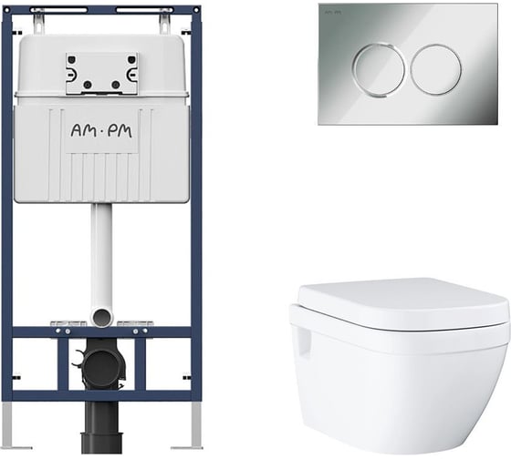 Комплект AM.PM MasterFit инсталляция для подвесного унитаза с клавишей ProC L, хром глянц + Унитаз GROHE Euro Ceramic подвесной с сиденьем с микролифтом, альпин-белый (39703000) I012710.015139703000 1