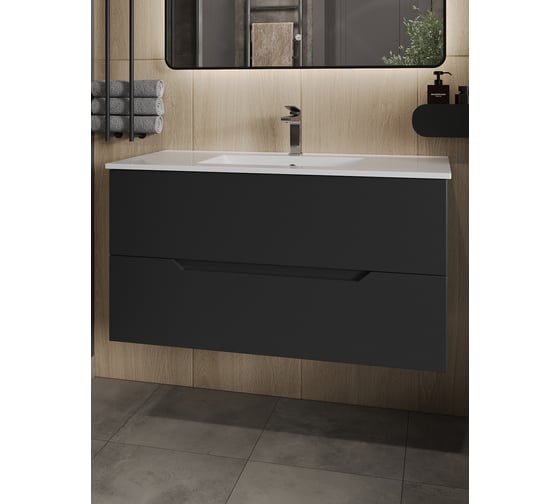 Подвесная тумба Orange Line 100 черная, с раковиной Li-100Tub+Ra