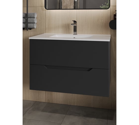 Подвесная тумба Orange Line 80 черная, с раковиной Li-80Tub+Ra