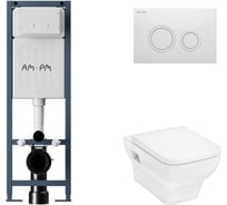 Комплект AM.PM ErgoFit инсталляция для подвесного унитаза с клавишей ErgoFit L пластик, белый глянцевый + CreekTide Q унитаз подвесной 540x360, сиденье с микролифтом, безободковый, белый I012711.0101HGSET001