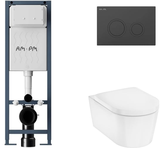 Комплект AM.PM ErgoFit инсталляция для подвесного унитаза с клавишей ErgoFit L пластик, черный матовый + EluPura Original S унитаз подвесной 540x360, AquaFall, сиденье с микролифтом, белый I012711.0138HGSET012 1