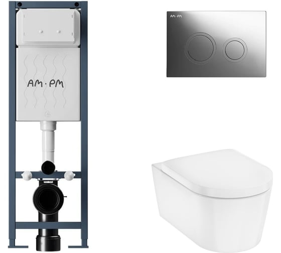 Комплект AM.PM ErgoFit инсталляция для подвесного унитаза с клавишей ErgoFit L пластик, хром глянц + EluPura Original S унитаз подвесной 540x360, AquaFall, сиденье с микролифтом, белый I012711.0151HGSET012 1