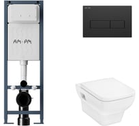 Комплект AM.PM ErgoFit инсталляция для подвесного унитаза с клавишей ErgoFit M пластик, черный матовый + CreekTide Q унитаз подвесной 540x360, сиденье с микролифтом, безободковый, белый I012711.0338HGSET001