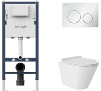 Комплект AM.PM инсталляция PrimeFit L, б/гл + унитаз подвесной 480x360 безободковый, Vortex, сиденье Soft-Close, белый глянцевый, форма конус I012709.0101CV0110