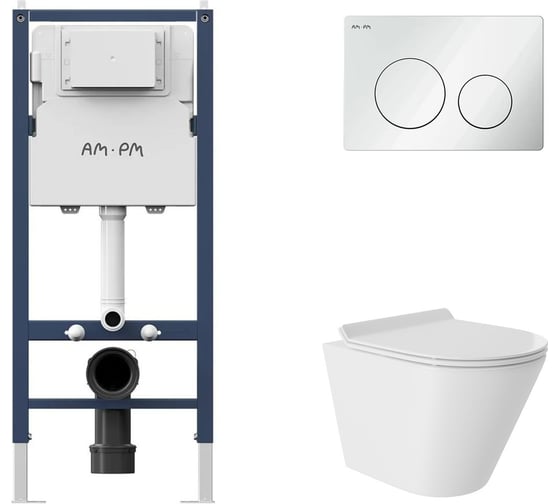 Комплект AM.PM инсталляция PrimeFit L, б/гл + унитаз подвесной 480x360 безободковый, Vortex, сиденье Soft-Close, белый глянцевый, форма конус I012709.0101CV0110 1